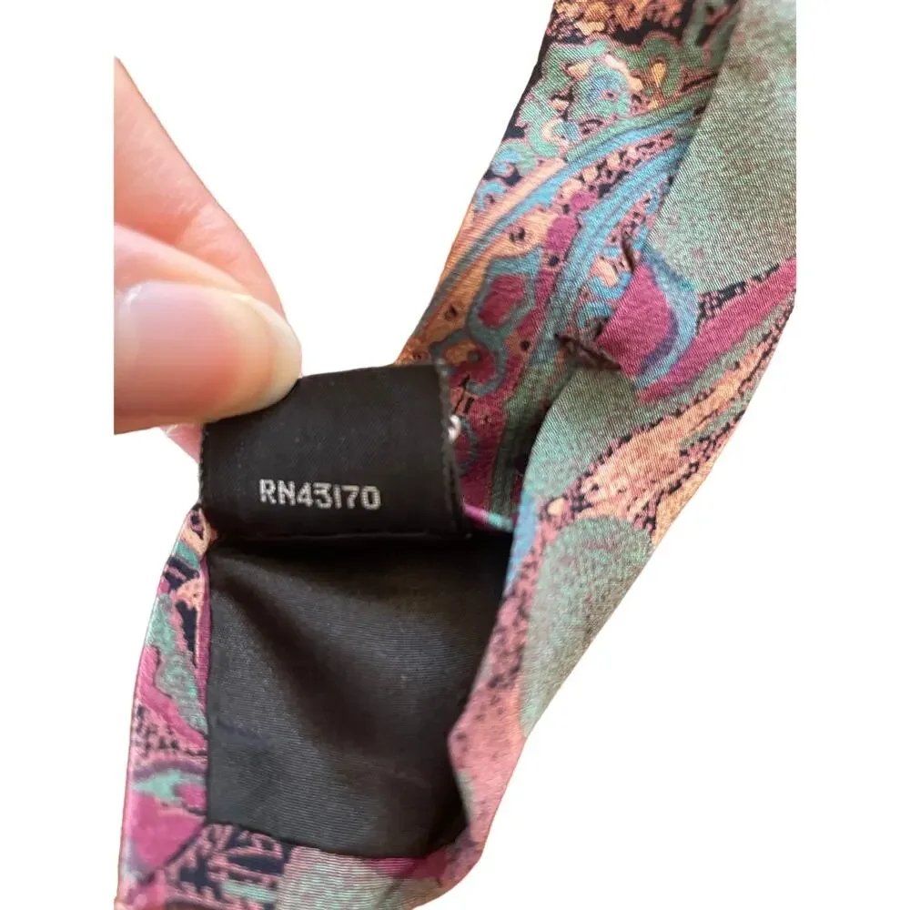Geoffrey Beene Handmade Neck Tie All Silk Pink Blue Swirling Paisley Pattern